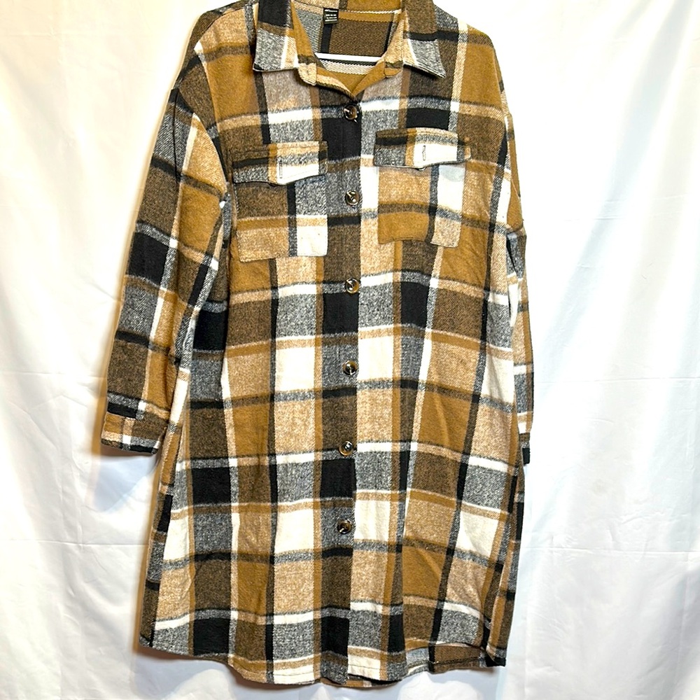 Plaid Women's Jacket in Black, White, and Tan